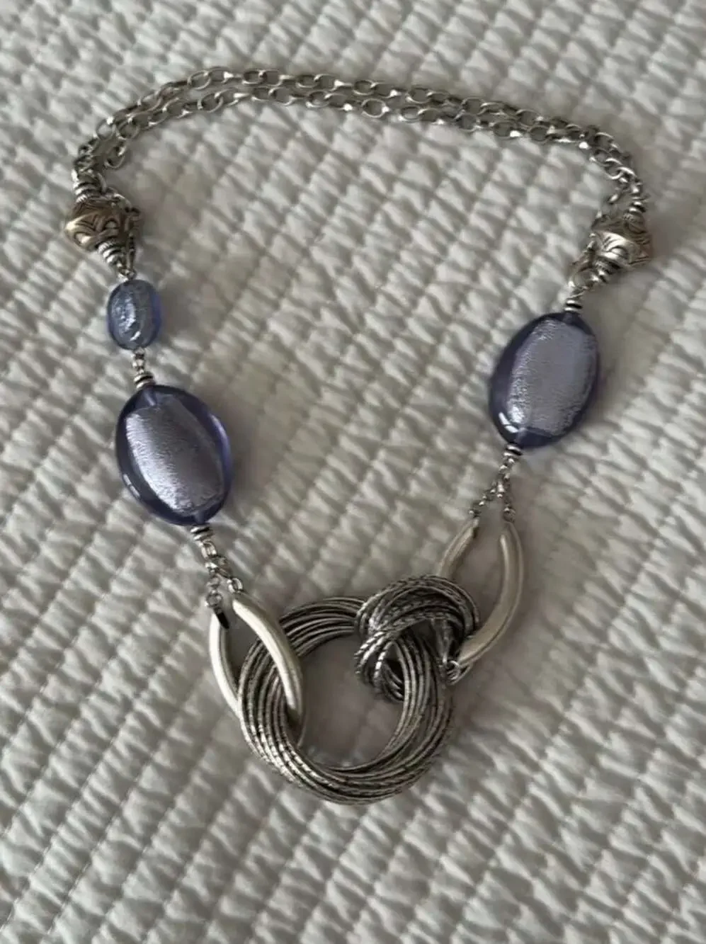 Premier Designs Skye Necklace with Lavender Foiled Glass Beads and Silver-Tone R